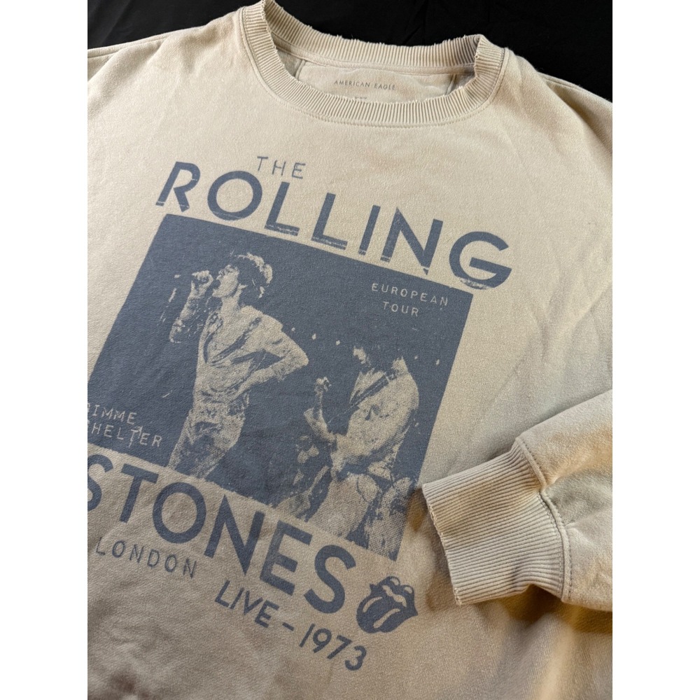 American Eagle Rolling Stones European Tour 1973 Graphic Sweatshirt Tan Medium